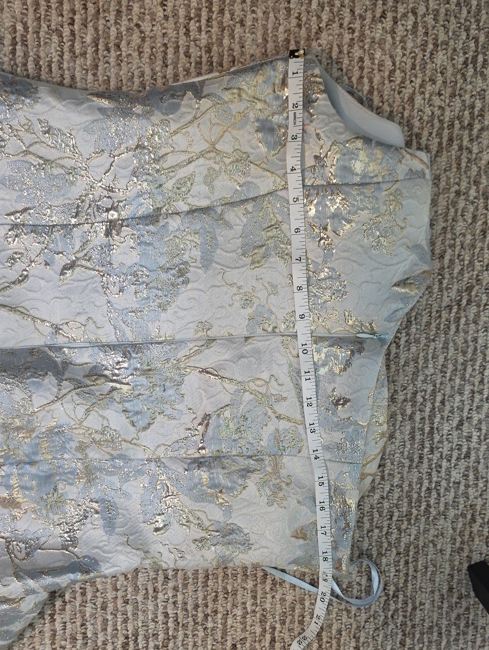 Xscape One-Shoulder Silver Floral Metallic Gown - Picture 6 of 8